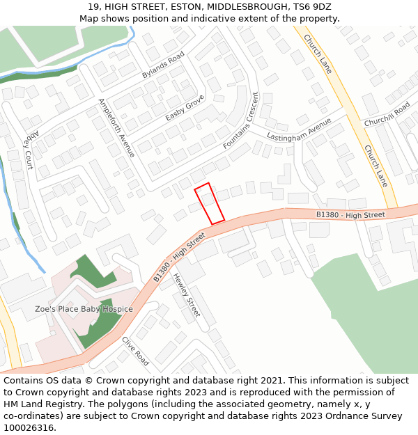 19, HIGH STREET, ESTON, MIDDLESBROUGH, TS6 9DZ: Location map and indicative extent of plot