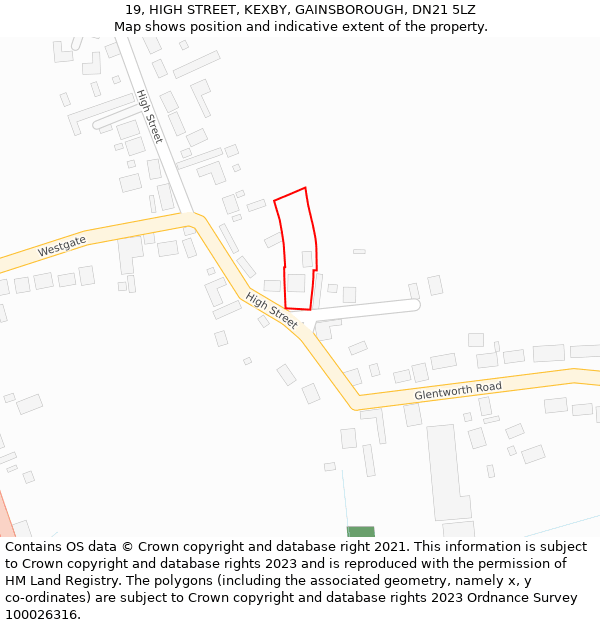 19, HIGH STREET, KEXBY, GAINSBOROUGH, DN21 5LZ: Location map and indicative extent of plot