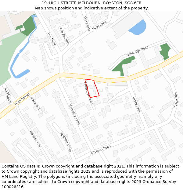 19, HIGH STREET, MELBOURN, ROYSTON, SG8 6ER: Location map and indicative extent of plot