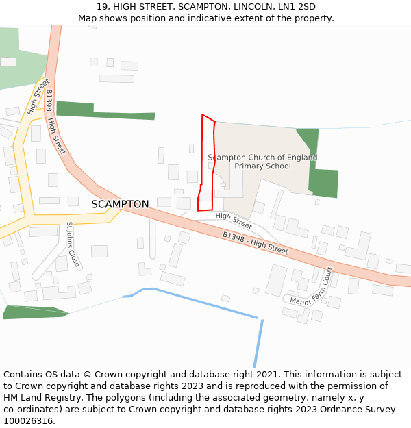 19, HIGH STREET, SCAMPTON, LINCOLN, LN1 2SD: Location map and indicative extent of plot