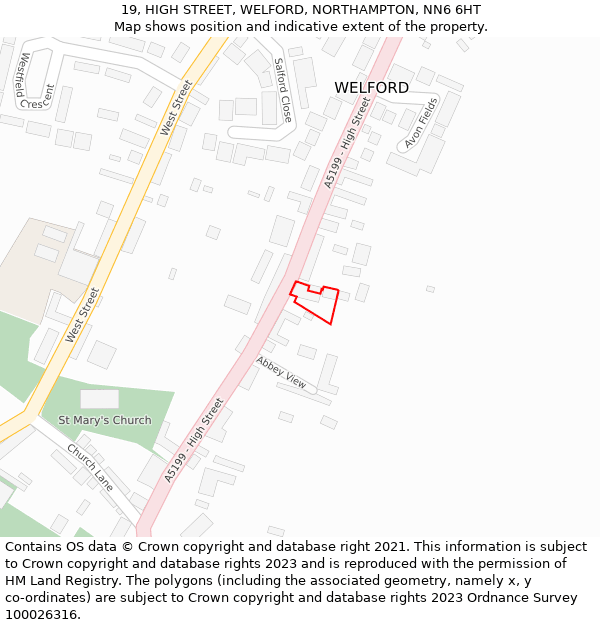 19, HIGH STREET, WELFORD, NORTHAMPTON, NN6 6HT: Location map and indicative extent of plot