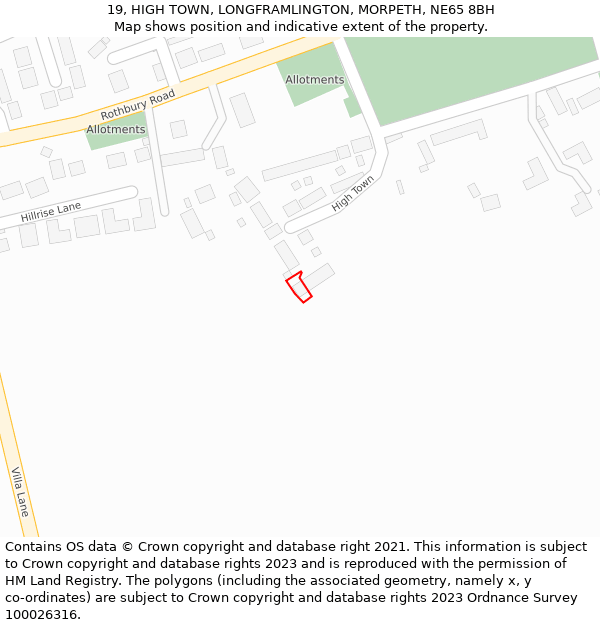 19, HIGH TOWN, LONGFRAMLINGTON, MORPETH, NE65 8BH: Location map and indicative extent of plot