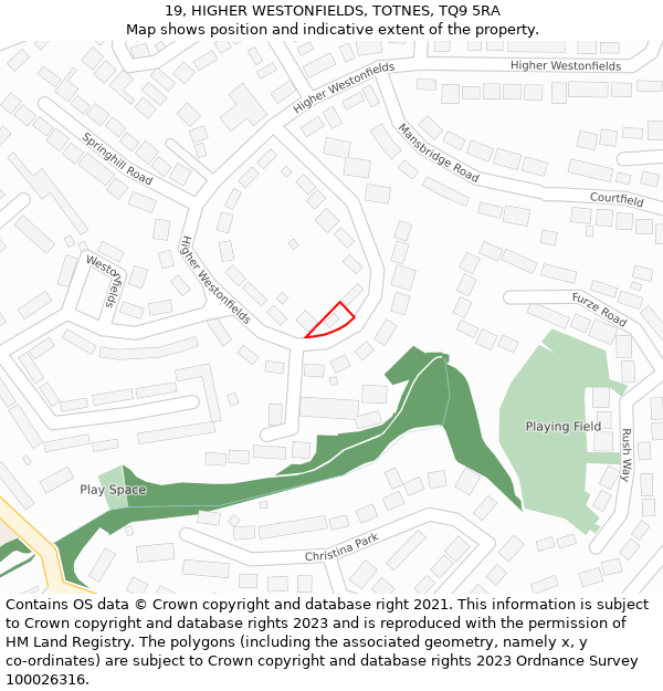 19, HIGHER WESTONFIELDS, TOTNES, TQ9 5RA: Location map and indicative extent of plot