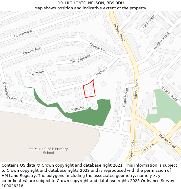 19, HIGHGATE, NELSON, BB9 0DU: Location map and indicative extent of plot