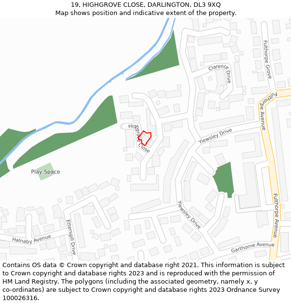 19, HIGHGROVE CLOSE, DARLINGTON, DL3 9XQ: Location map and indicative extent of plot