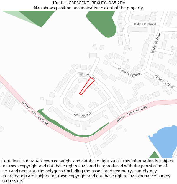 19, HILL CRESCENT, BEXLEY, DA5 2DA: Location map and indicative extent of plot
