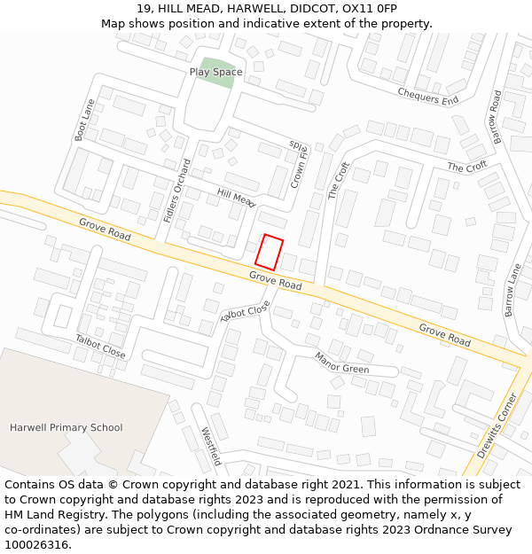 19, HILL MEAD, HARWELL, DIDCOT, OX11 0FP: Location map and indicative extent of plot