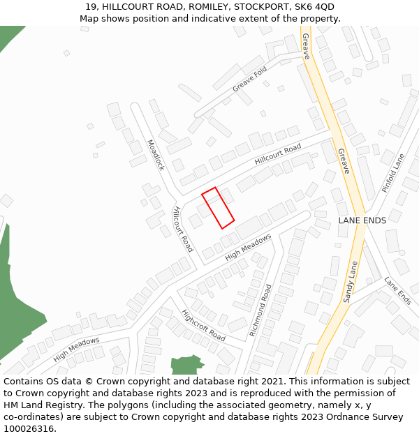 19, HILLCOURT ROAD, ROMILEY, STOCKPORT, SK6 4QD: Location map and indicative extent of plot