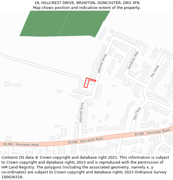 19, HILLCREST DRIVE, BRANTON, DONCASTER, DN3 3FN: Location map and indicative extent of plot
