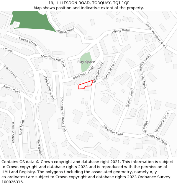 19, HILLESDON ROAD, TORQUAY, TQ1 1QF: Location map and indicative extent of plot