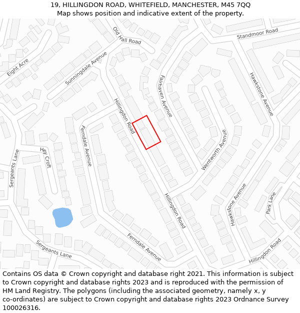 19, HILLINGDON ROAD, WHITEFIELD, MANCHESTER, M45 7QQ: Location map and indicative extent of plot