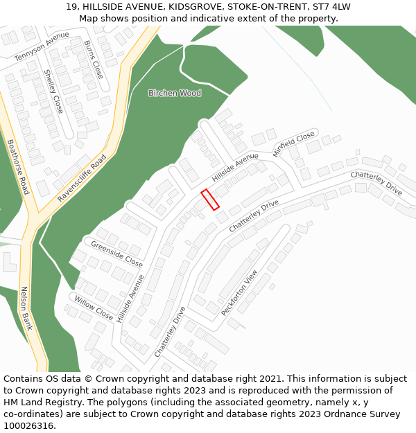 19, HILLSIDE AVENUE, KIDSGROVE, STOKE-ON-TRENT, ST7 4LW: Location map and indicative extent of plot