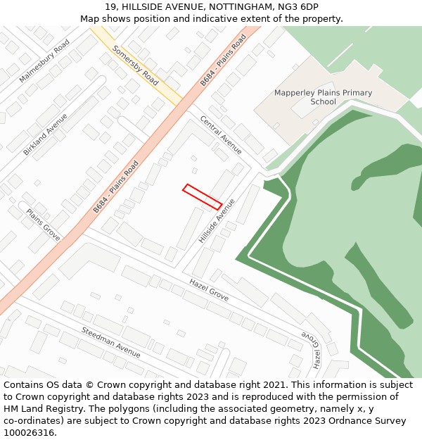 19, HILLSIDE AVENUE, NOTTINGHAM, NG3 6DP: Location map and indicative extent of plot
