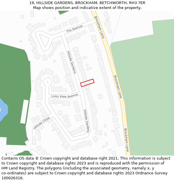 19, HILLSIDE GARDENS, BROCKHAM, BETCHWORTH, RH3 7ER: Location map and indicative extent of plot