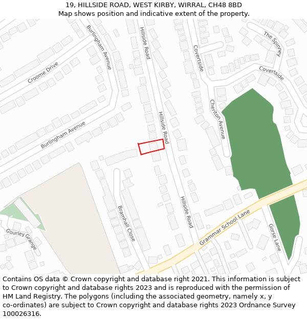 19, HILLSIDE ROAD, WEST KIRBY, WIRRAL, CH48 8BD: Location map and indicative extent of plot