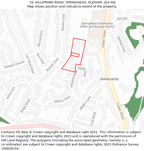 19, HILLSPRING ROAD, SPRINGHEAD, OLDHAM, OL4 4SJ: Location map and indicative extent of plot