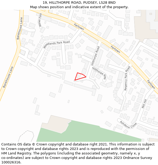 19, HILLTHORPE ROAD, PUDSEY, LS28 8ND: Location map and indicative extent of plot