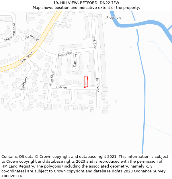 19, HILLVIEW, RETFORD, DN22 7FW: Location map and indicative extent of plot