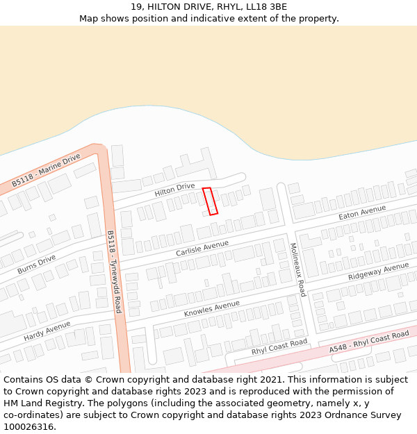 19, HILTON DRIVE, RHYL, LL18 3BE: Location map and indicative extent of plot