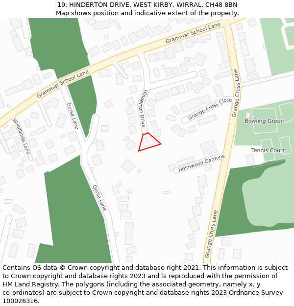 19, HINDERTON DRIVE, WEST KIRBY, WIRRAL, CH48 8BN: Location map and indicative extent of plot