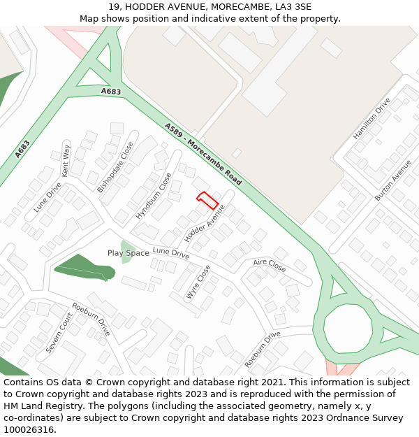 19, HODDER AVENUE, MORECAMBE, LA3 3SE: Location map and indicative extent of plot