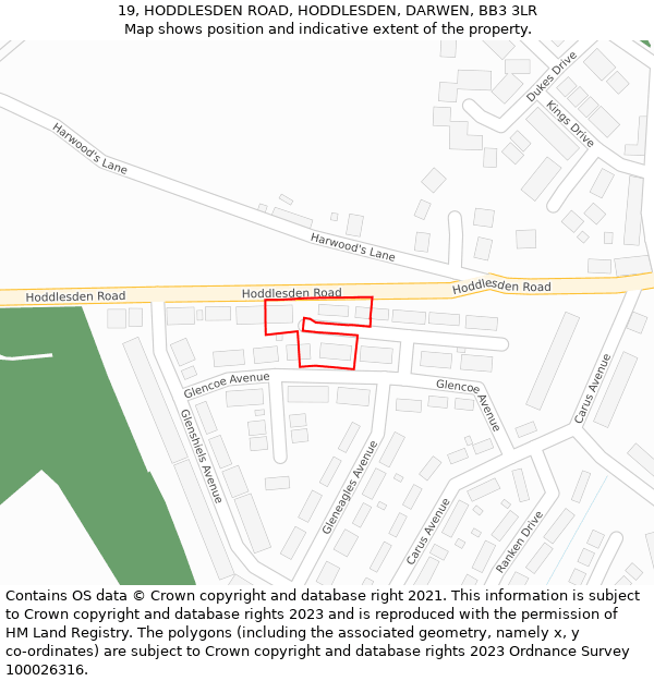 19, HODDLESDEN ROAD, HODDLESDEN, DARWEN, BB3 3LR: Location map and indicative extent of plot