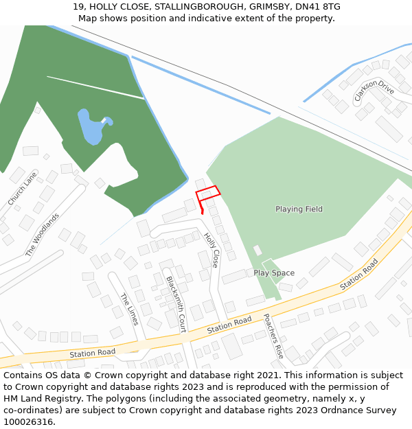 19, HOLLY CLOSE, STALLINGBOROUGH, GRIMSBY, DN41 8TG: Location map and indicative extent of plot