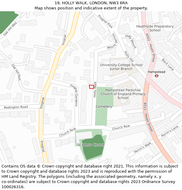 19, HOLLY WALK, LONDON, NW3 6RA: Location map and indicative extent of plot