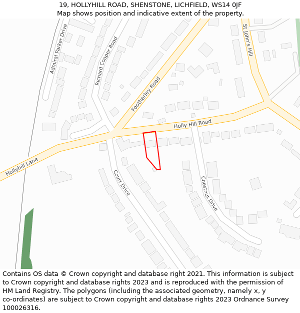 19, HOLLYHILL ROAD, SHENSTONE, LICHFIELD, WS14 0JF: Location map and indicative extent of plot