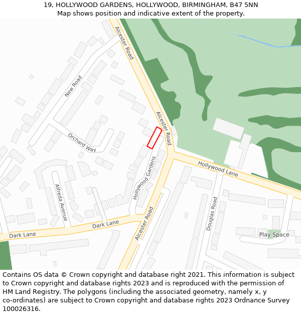 19, HOLLYWOOD GARDENS, HOLLYWOOD, BIRMINGHAM, B47 5NN: Location map and indicative extent of plot