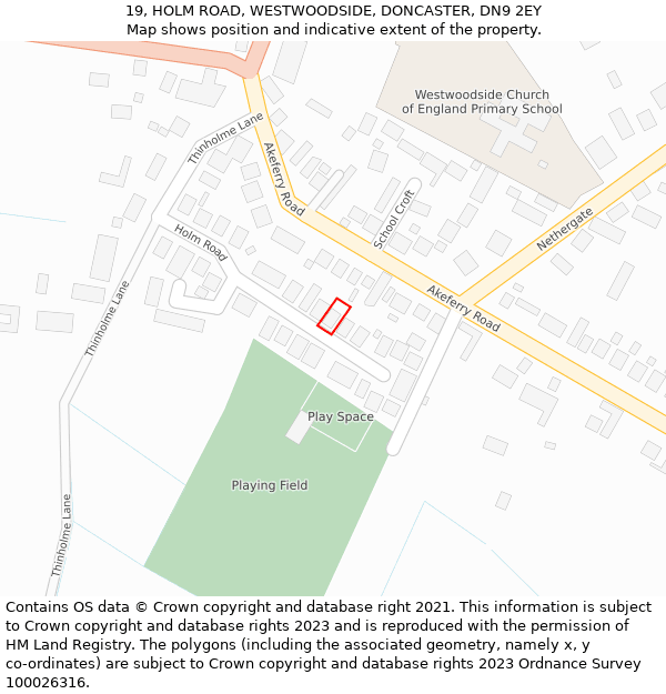 19, HOLM ROAD, WESTWOODSIDE, DONCASTER, DN9 2EY: Location map and indicative extent of plot