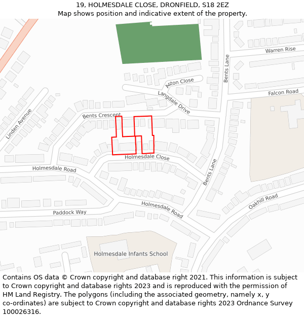 19, HOLMESDALE CLOSE, DRONFIELD, S18 2EZ: Location map and indicative extent of plot