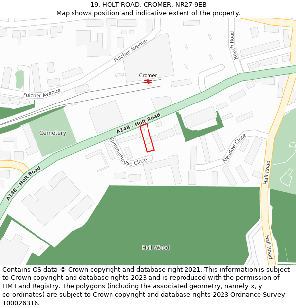 19, HOLT ROAD, CROMER, NR27 9EB: Location map and indicative extent of plot