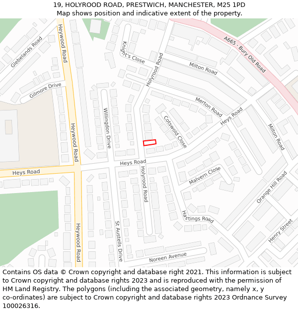 19, HOLYROOD ROAD, PRESTWICH, MANCHESTER, M25 1PD: Location map and indicative extent of plot