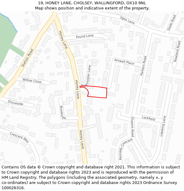 19, HONEY LANE, CHOLSEY, WALLINGFORD, OX10 9NL: Location map and indicative extent of plot