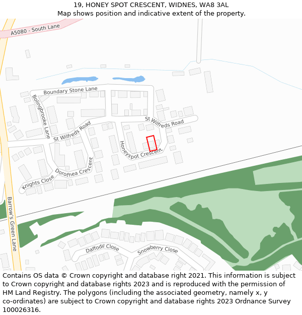 19, HONEY SPOT CRESCENT, WIDNES, WA8 3AL: Location map and indicative extent of plot