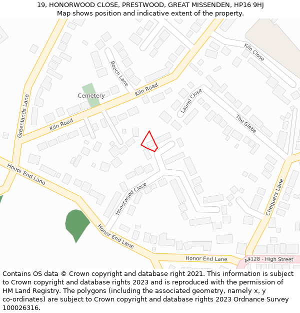 19, HONORWOOD CLOSE, PRESTWOOD, GREAT MISSENDEN, HP16 9HJ: Location map and indicative extent of plot