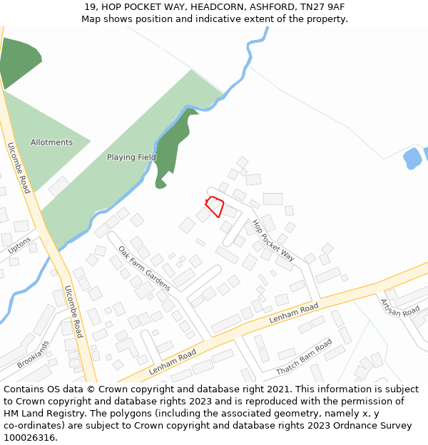19, HOP POCKET WAY, HEADCORN, ASHFORD, TN27 9AF: Location map and indicative extent of plot