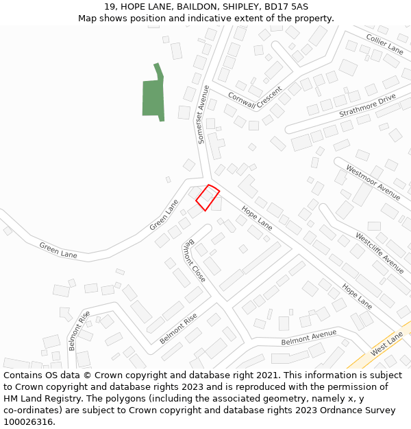 19, HOPE LANE, BAILDON, SHIPLEY, BD17 5AS: Location map and indicative extent of plot