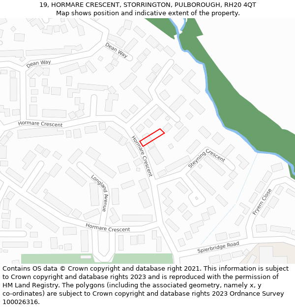 19, HORMARE CRESCENT, STORRINGTON, PULBOROUGH, RH20 4QT: Location map and indicative extent of plot