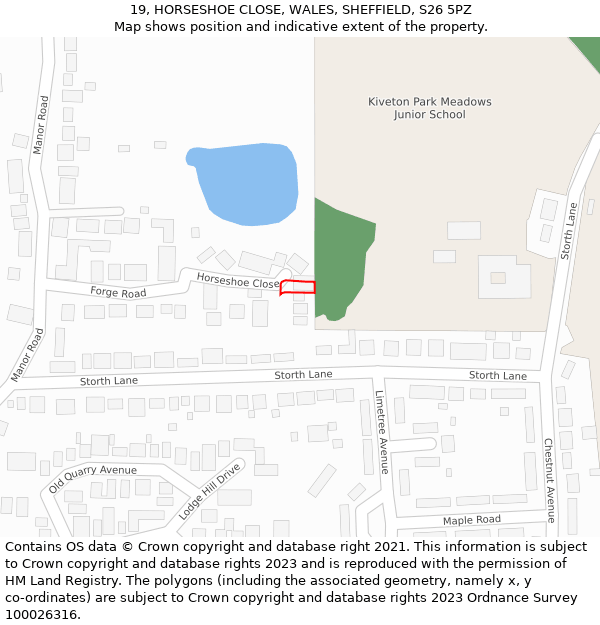 19, HORSESHOE CLOSE, WALES, SHEFFIELD, S26 5PZ: Location map and indicative extent of plot