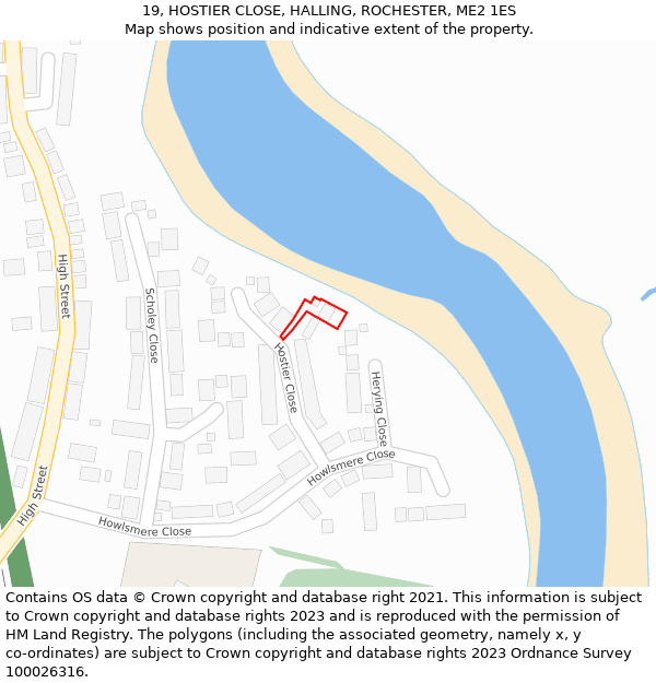 19, HOSTIER CLOSE, HALLING, ROCHESTER, ME2 1ES: Location map and indicative extent of plot