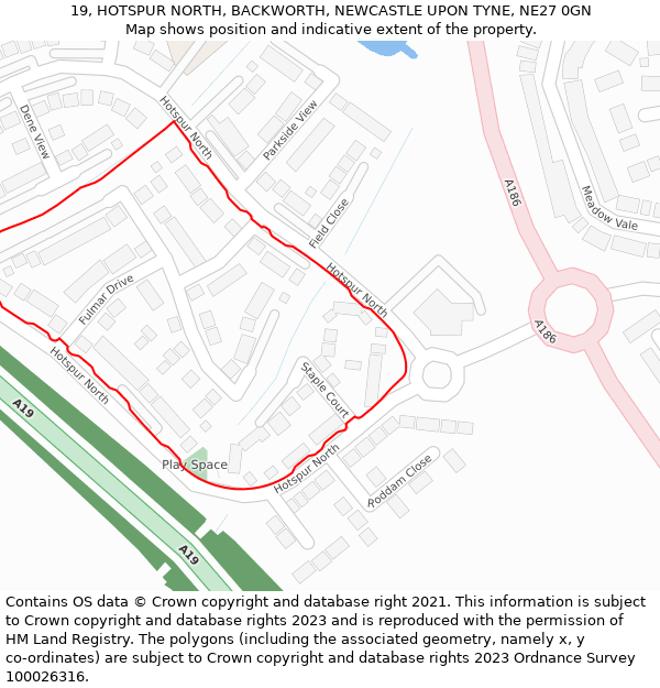 19, HOTSPUR NORTH, BACKWORTH, NEWCASTLE UPON TYNE, NE27 0GN: Location map and indicative extent of plot