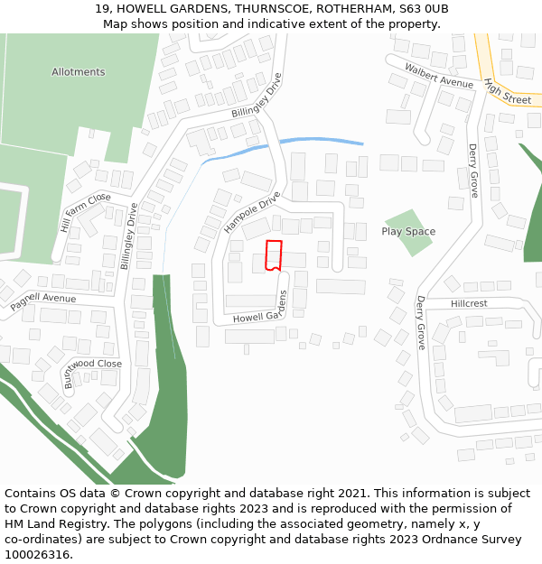 19, HOWELL GARDENS, THURNSCOE, ROTHERHAM, S63 0UB: Location map and indicative extent of plot