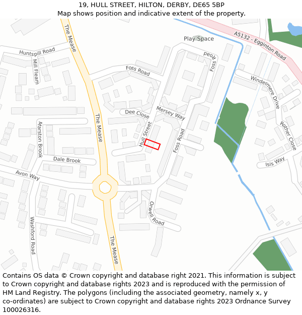19, HULL STREET, HILTON, DERBY, DE65 5BP: Location map and indicative extent of plot