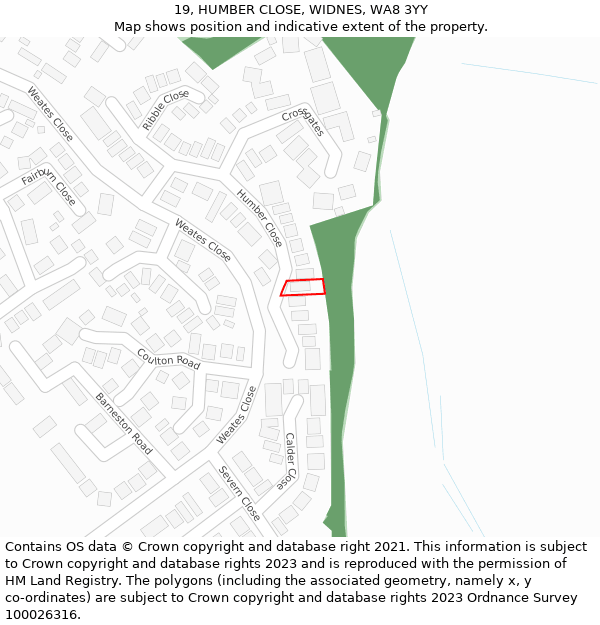 19, HUMBER CLOSE, WIDNES, WA8 3YY: Location map and indicative extent of plot