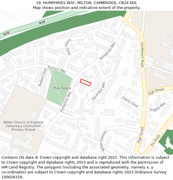 19, HUMPHRIES WAY, MILTON, CAMBRIDGE, CB24 6DL: Location map and indicative extent of plot