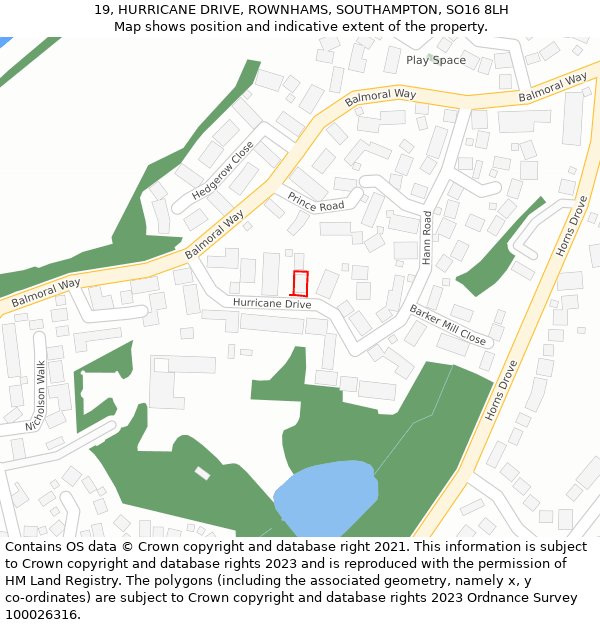 19, HURRICANE DRIVE, ROWNHAMS, SOUTHAMPTON, SO16 8LH: Location map and indicative extent of plot