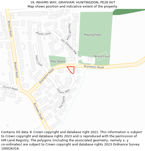 19, INHAMS WAY, GRAFHAM, HUNTINGDON, PE28 0UT: Location map and indicative extent of plot