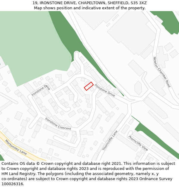 19, IRONSTONE DRIVE, CHAPELTOWN, SHEFFIELD, S35 3XZ: Location map and indicative extent of plot
